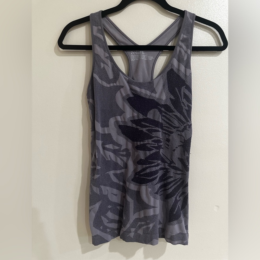 Zella Gray Black Fitted Cut Out Tank Top
